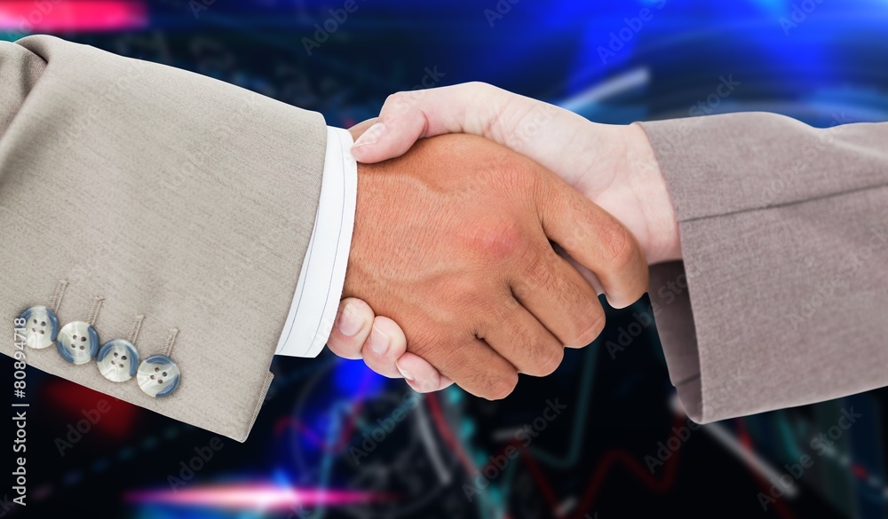 Aufkleber composite image of side view of business peoples hands shaking
