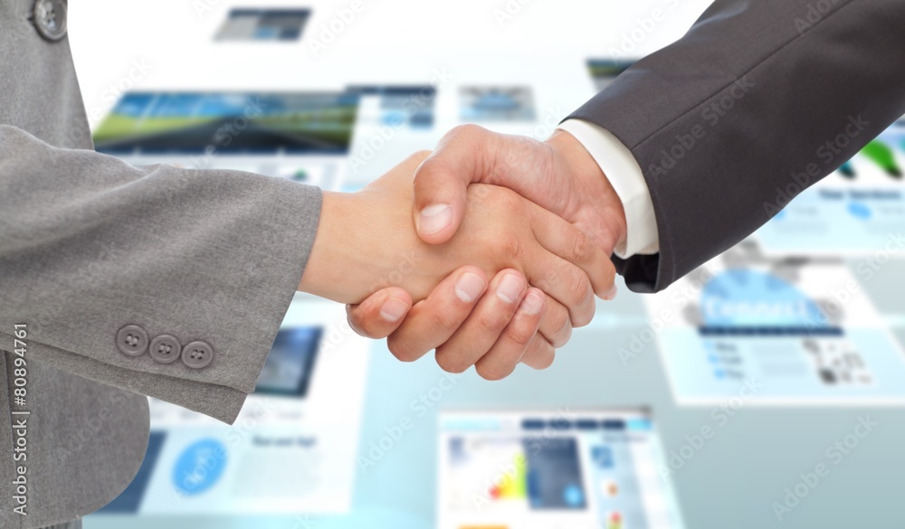 Poster composite image of handshake between two business people