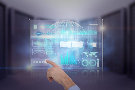 Composite image of hand of a businessman pointing something