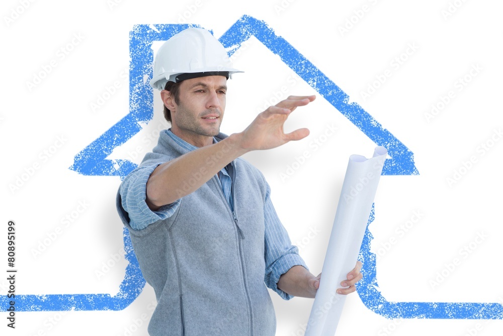 Poster Composite image of architect with blueprint