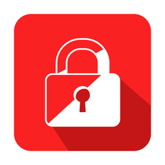 Icono cuadrado rojo candado con sombra