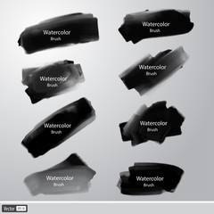 Vector set black paint brushes. Artistic strokes.