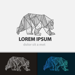 Creative stylized logo icon bear. Triangle shape with lines.