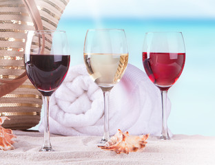 Wine glass and summer accessories, Summer concept