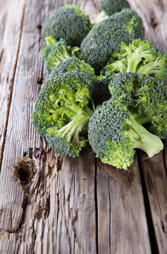 broccoli on wooden table
