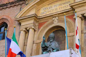 Pope Gregory XIII statue on facade of the Palazzo Comunale in Bo