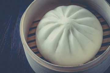 chinese cuisines steamed bun in asian style bamboo basket