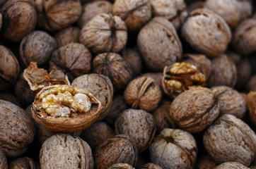 Walnut at street market, close up