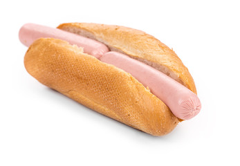 Hotdog in plain bun.