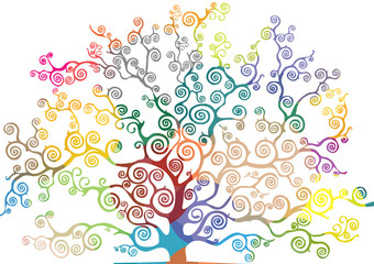 albero con rami curvi e colorati - obrazy, fototapety, plakaty