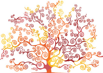 albero con rami curvi, colori caldi - obrazy, fototapety, plakaty