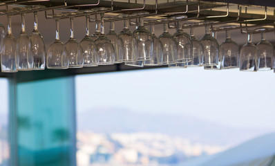 crystal glasses adorning the roof of a cafe