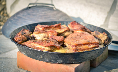 Cooking of traditional balkan turkish bosnian dalmatian meal Pek
