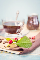 coffee with raw coffee