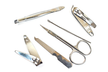 Tools of a manicure set isolated on white