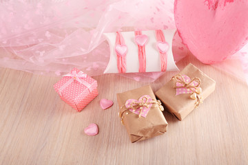 Handmade gift on Valentine Day, close-up