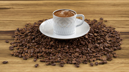 Cup of coffee with beans
