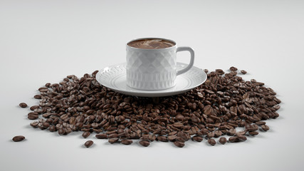 Cup of coffee with beans