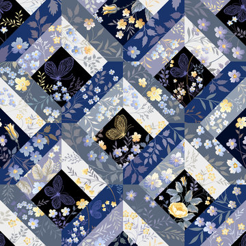seamless patchwork pattern with butterflies