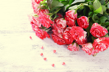 Beautiful roses on table close-up