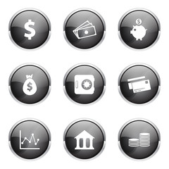 Financial Banking Black Vector Button Icon Design Set