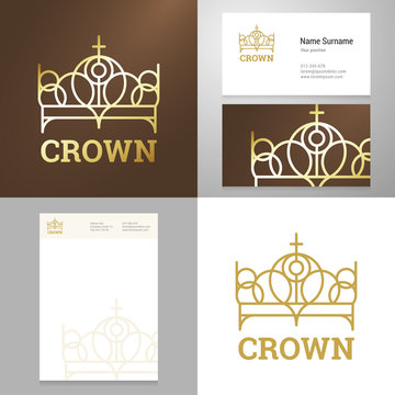 Design gold crown icon logo element with Business card
