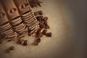 Chopped chocolate on parchment, top view