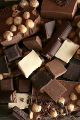 Set of chocolate with hazelnut, closeup
