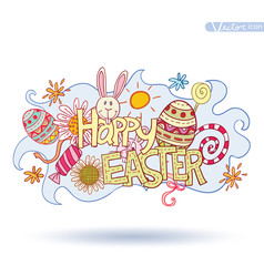 Obraz premium Easter lettering and doodle elements. Vector illustration