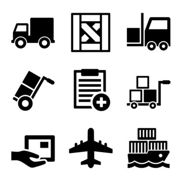 Shipping, Cargo, Warehouse and Logistic Icons Set. Vector