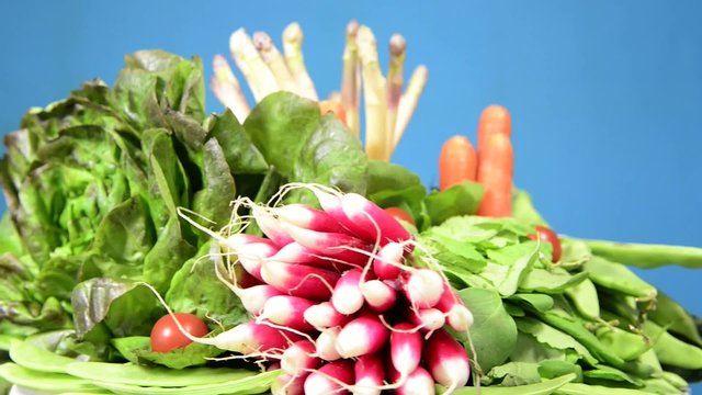 vegetables on blue background
