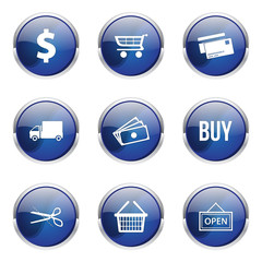 Shopping Sign Blue Vector Button Icon Design Set