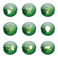 Telecom Communication Green Vector Button Icon Design Set
