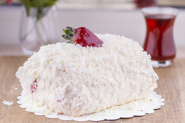 White Furry Cake on Strawberry
