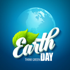 Earth Day. Vector illustration with the words, planets and green