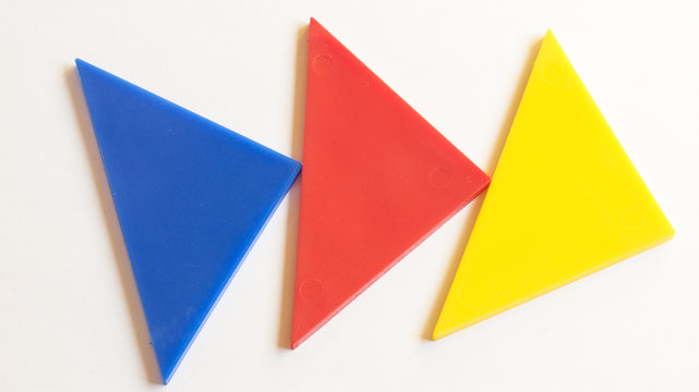 Three triangles blues red and yellow
