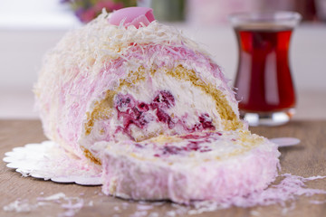 Obraz na płótnie Canvas Furry Pink Cake Ready to Eat