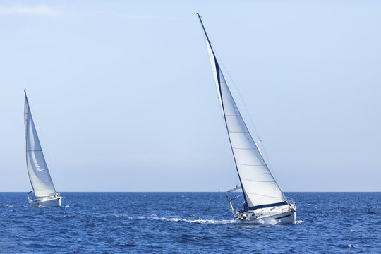 Sailing yacht race. Cruise on Mediterranean sea. Luxury.