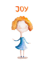 Girl with red hair. Joy. Watercolor illustration