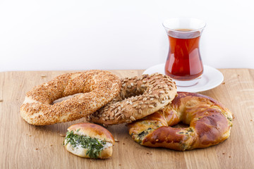 Turkish Pastry Foods on a Wooden Table