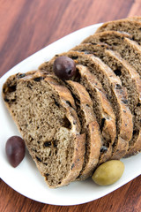 fresh baked olive bread slices