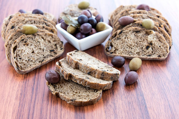 fresh baked olive bread slices