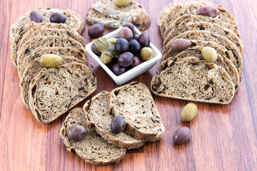 fresh baked olive bread slices
