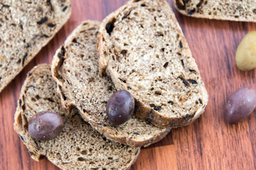fresh baked olive bread slices