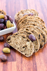 fresh baked olive bread slices