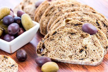 fresh baked olive bread slices