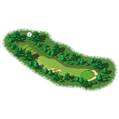 Vector golf course hole aerial isometric view
