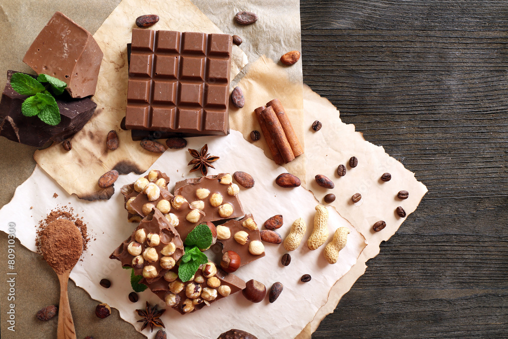 Canvas Prints still life with set of chocolate on table, top view