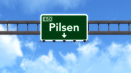 Pilsen Czech Republic Highway Road Sign