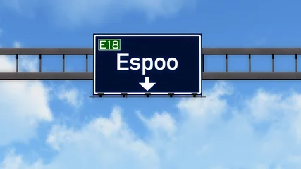 Fotobehang Espoo Finland Highway Road Sign © boscorelli